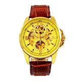 Cumpara ieftin Ceas Barbatesc Automatic Goer Torino Gold, Mecanism Vizibil, Curea Piele Maro, 44mm