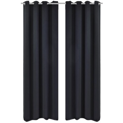 Draperii opace cu inele metalice, 2 buc., negru, 135 x 245 cm foto