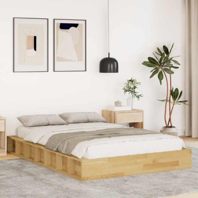 vidaXL Cadru de pat fără saltea 120x190 cm din lemn masiv de stejar 3324130 foto