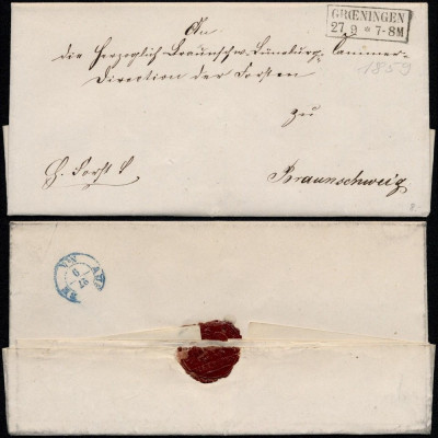Germany 1859 Stampless Cover + Content Groeningen Braunschweig DB.326 foto