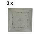 Set 3 platouri patrate, 18 cm, Crem cu decor