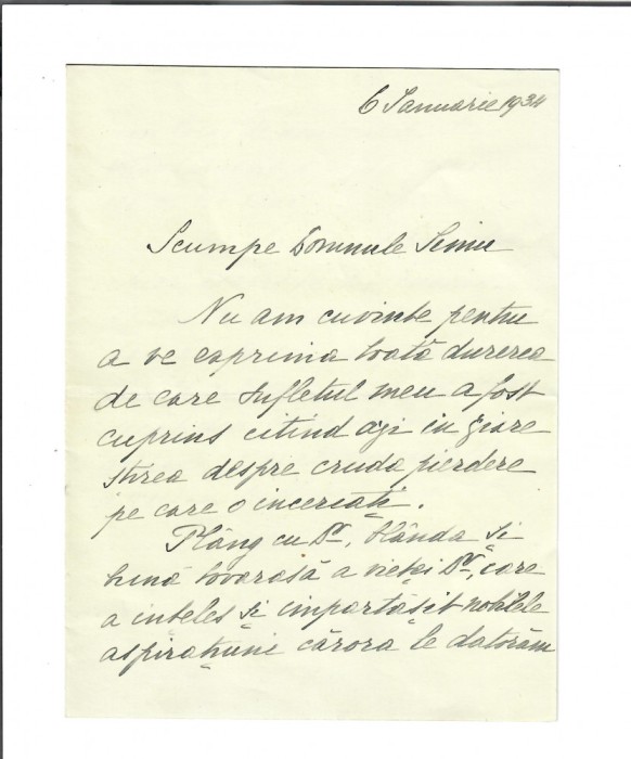 Scrisoare, Elisa Bratianu catre Anastase Simu, 1934
