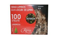 Instalatie de Craciun, sirag luminos cu 8 jocuri de lumini, 100 de beculete stelute albe, 5 m