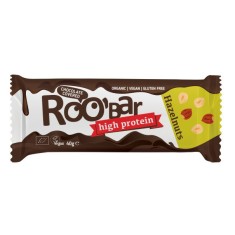 Baton proteic cu alune de padure invelit in ciocolata bio 40g Roobar
