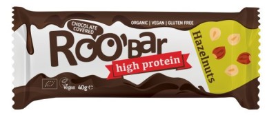 Baton proteic cu alune de padure invelit in ciocolata bio 40g Roobar foto