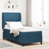 VidaXL Pat cu arcuri cu saltea Albastru &icirc;nchis 90 x 190 cm Catifea