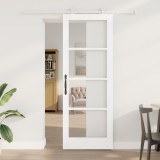Ușă glisantă vidaXL cu set hardware &#039;ORKDAL&#039;alb din lemn masiv &amp; sticlă