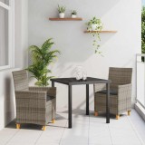 Set de dining de grădină cu 3 piese și perne gri din poly rattan