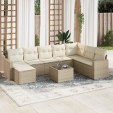 vidaXL Set canapele de grădină, 9 piese, cu perne, bej, poliratan