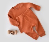 Set bluzita cu maneca lunga si pantaloni lungi din bumbac organic si 5% elastan - Portocaliu BabyCosy (Marime: 6-9 luni)