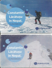 Romania, Constantin Lacatusu in Nepal, 2 cartele telefonice Romtelecom, 2009 foto