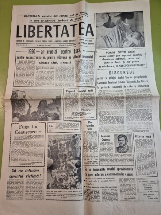 ziarul libertatea 3 ianuarie 1990 - articole revolutia romana