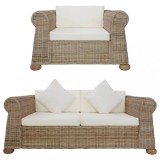 vidaXL Set de canapele cu perne, 2 piese, natural, ratan