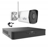 Sistem supraveghere video 1 camera IP Wi-Fi 2MP Smart IR 30m, 2.8mm, Microfon, NVR 4 canale 4K UNV, accesorii SafetyGuard Surveillance, Uniview