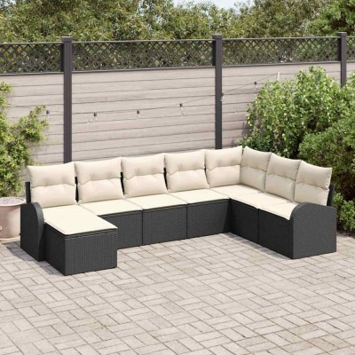 vidaXL Set de canapele pentru grădină 8 pcs Negru și alb Rattan poli 3354826 foto