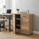 Cumpara ieftin Biblioteca Adore New York, 2 usi cu cheie, 3 rafturi, Natur - Sonoma, 76x75x34 cm