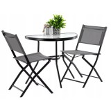 Set mobilier gradina sau balcon, masa semirotund sticla cu 2 scaune pliabile, gri Household NewTrend