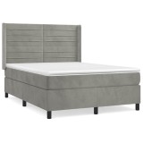 Cumpara ieftin Pat box spring cu saltea, gri deschis, 140x200 cm, catifea