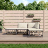 vidaXL Set 4 piese sezlonguri gradina poliratan antracit cu perne bej, canapea colt/mijloc, taburet, exterior relaxare