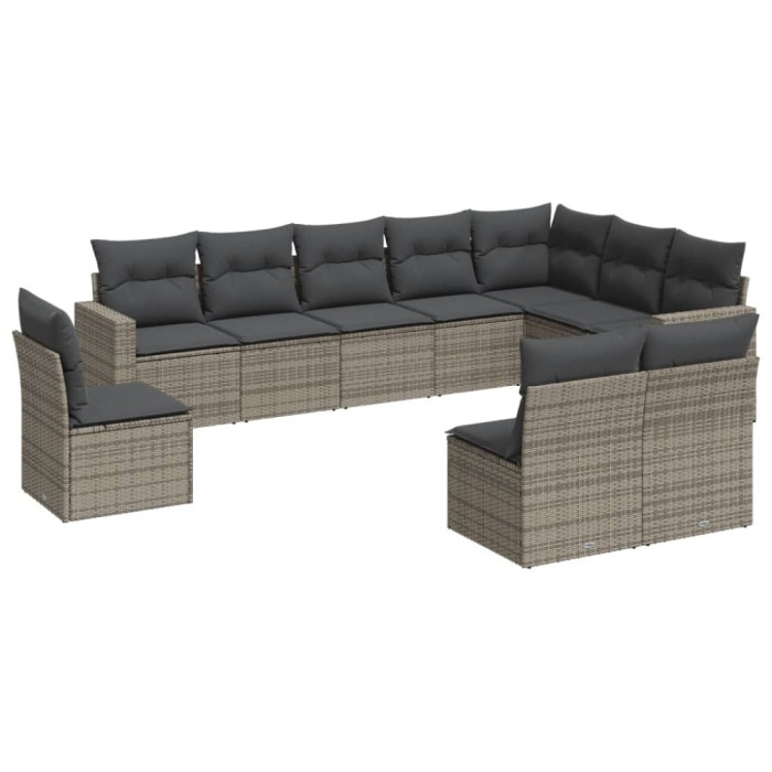 Set mobilier de gradina cu perne, 10 piese, gri, poliratan