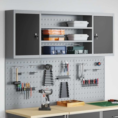 Set dulap unelte &amp;amp; panou c&amp;acirc;rlige de perete, 6 piese negru metal foto