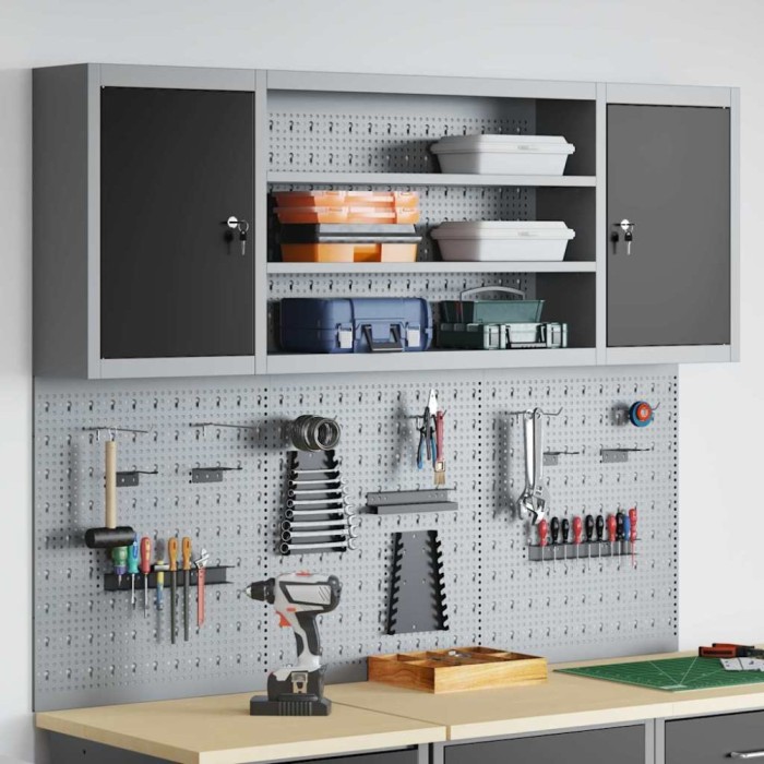 Set dulap unelte &amp; panou c&acirc;rlige de perete, 6 piese negru metal