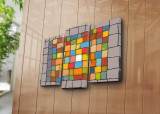 Set 3 tablouri decorative, 3PATK-95, Canvas, 20 x 39 cm, 2 piese, Multicolor, Canvart