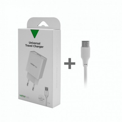 Incarcator retea Vetter GO, Smart Travel Charger, 3.1A, with Micro USB, Alb foto