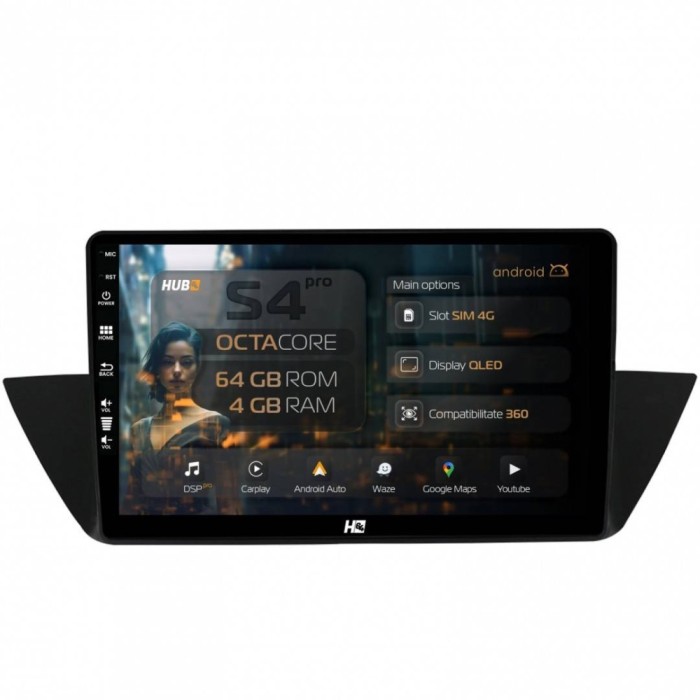 Navigatie BMW X1 (2009-2015) 4GB RAM Android 13 Octacore Slot Sim 4G DSP GPS Wi-FI Carplay Android Auto USB Bluetooth Waze Touchscreen 10.1 Inch