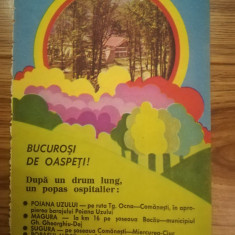 1977 Reclamă popasuri Măgura, ȘUGURA, POIANA UZULU, POPASUL MORII comunism 19x12