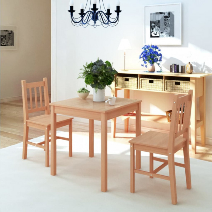 vidaXL Set masă și scaune din lemn de pin, 3 piese