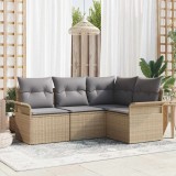 vidaXL Set de canapele pentru grădină cu pernă 4 pcs Bej Rattan poli