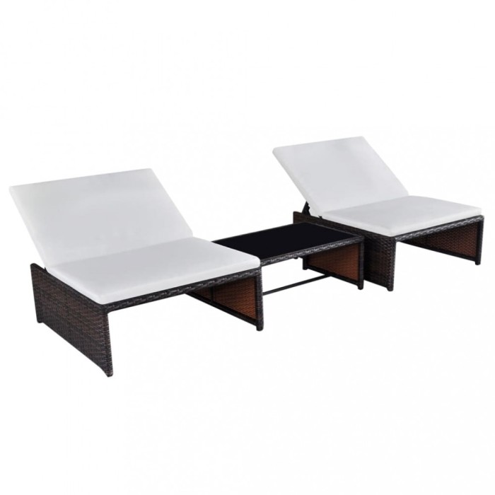 vidaXL Scaune de grădină rabatabile, 2 buc., cu masă, maro, poliratan 43068