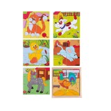 Puzzle din lemn cuburi - Animale de la ferma 2 x 2, Woodyland