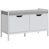 HOMCOM Banchetă Dulap pentru Pantofi cu 2 Compartimente și Pernă, Dulap Pantofi pentru Hol, 84x35x50 cm, Alb | Aosom Romania