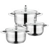 Set 6 piese FOXMAG24, 3 vase din inox, compatibile cu plita cu inductie, cu capace din sticla