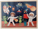 Puzzle lemn,tema astronauti,multicolor-48 piese,+3 ani