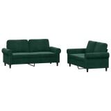 Cumpara ieftin Set de canapele cu perne, 2 piese, verde inchis, catifea