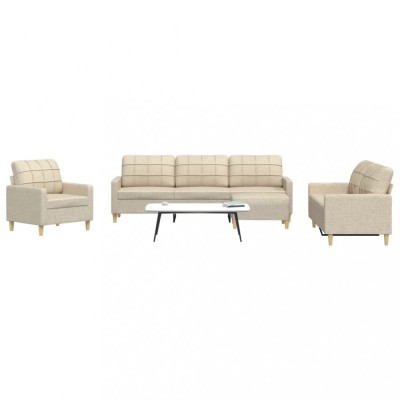 vidaXL Set de canapele cu taburet, 4 piese, crem, textil foto