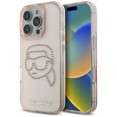 Husa pentru iPhone 16 Pro Max - Karl Lagerfeld IML Rhinestones (KLHCP16XHKHDCELP) - Pink Karl Head
