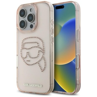 Husa pentru iPhone 16 Pro - Karl Lagerfeld IML Rhinestones (KLHCP16LHKHDCELP) - Pink Karl Head foto
