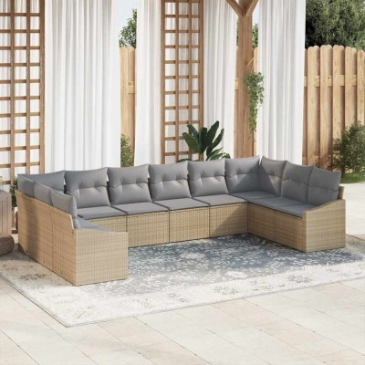 vidaXL Set de canapele pentru grădină 10 pcs Bej Rattan poli 3346900 foto