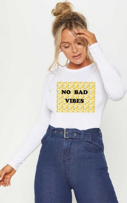 Bluza dama alba - No Bad Vibes - S