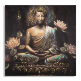 Cumpara ieftin Tablou decorativ, Buddha -A, Mauro Ferretti, 100 x 100 cm, canvas imprimat si pictat/lemn de pin, multicolor