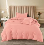 Cumpara ieftin Lenjerie Pat Bumbac 4 Piese cu Elastic Roz, 200x155/140 cm, Set Single