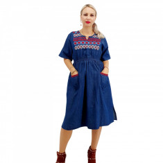 Rochie din denim cu broderie Flavia 5 foto