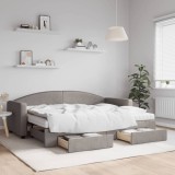 Cumpara ieftin Pat de zi cu extensie și sertare, gri taupe, 80x200 cm, textil