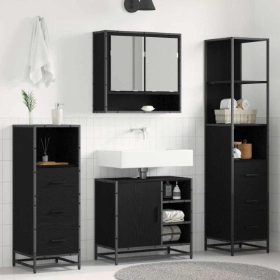 vidaXL Set de mobilier pentru baie 4 pcs Stejar negru 65 x 33 x 60 cm 3402544 foto