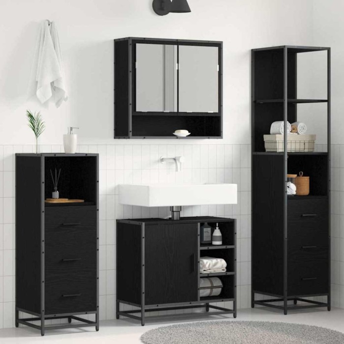 vidaXL Set de mobilier pentru baie 4 pcs Stejar negru 65 x 33 x 60 cm 3402544