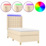 Cumpara ieftin Pat cu arcuri, saltea si LED, crem, 100x200 cm, textil